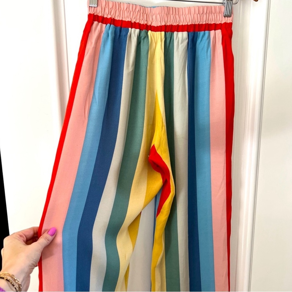 Reformation Women’s Ascher Colorful Rainbow Starburst Striped Crepe Pants - Picture 2 of 4